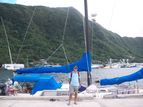 Frank in front of 'Mainly' on the Pago Pago wharf