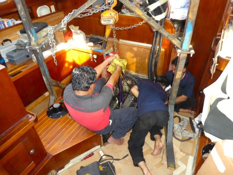 old engine lifted out